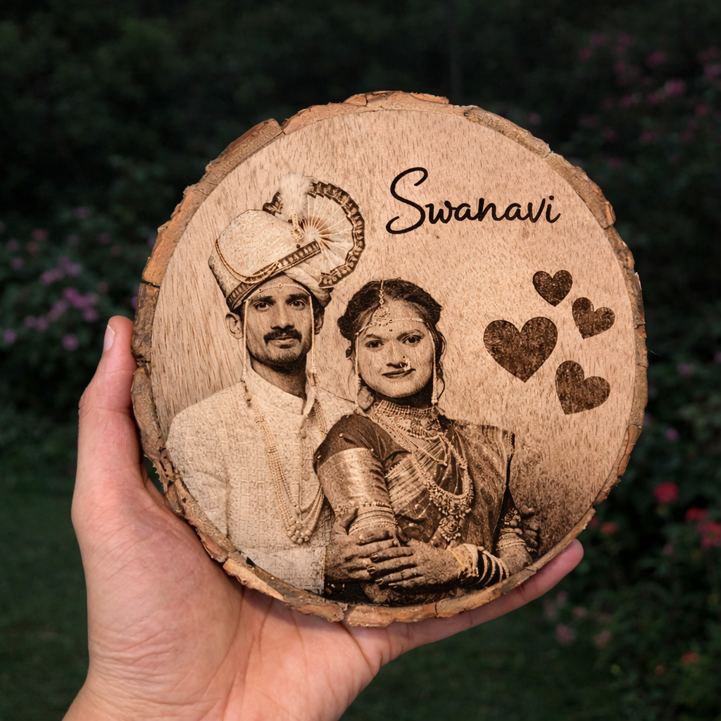 Personalized Photo Engraved on Wooden Slice