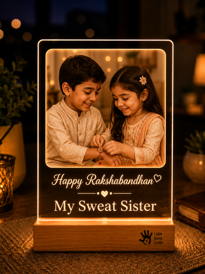 Personalized Raksha Bandhan Gift for Brother & Sister- Rechargeable Acrylic Photo Lamp with Magic ON/OFF Button