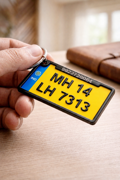 Number Plate Keychain with Personal Details for Bike