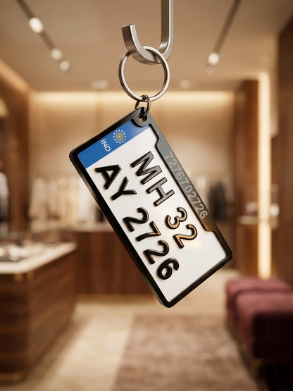 Number Plate Keychain with Personal Details for Bike