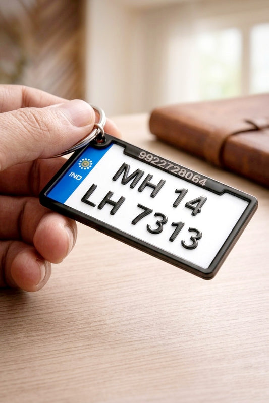 Number Plate Keychain with Personal Details for Bike