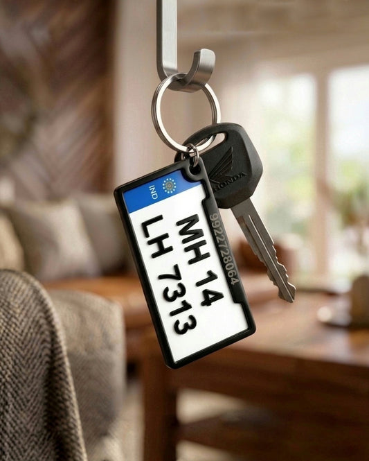 Number Plate Keychain with Personal Details for Bike
